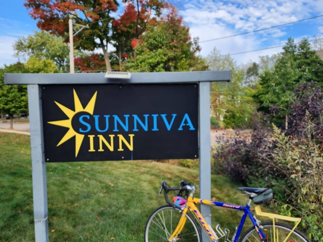 Bikes, crisp air, and the colors of Sunniva Inn in fall.